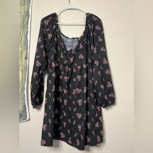 Black with pink floral skater dress